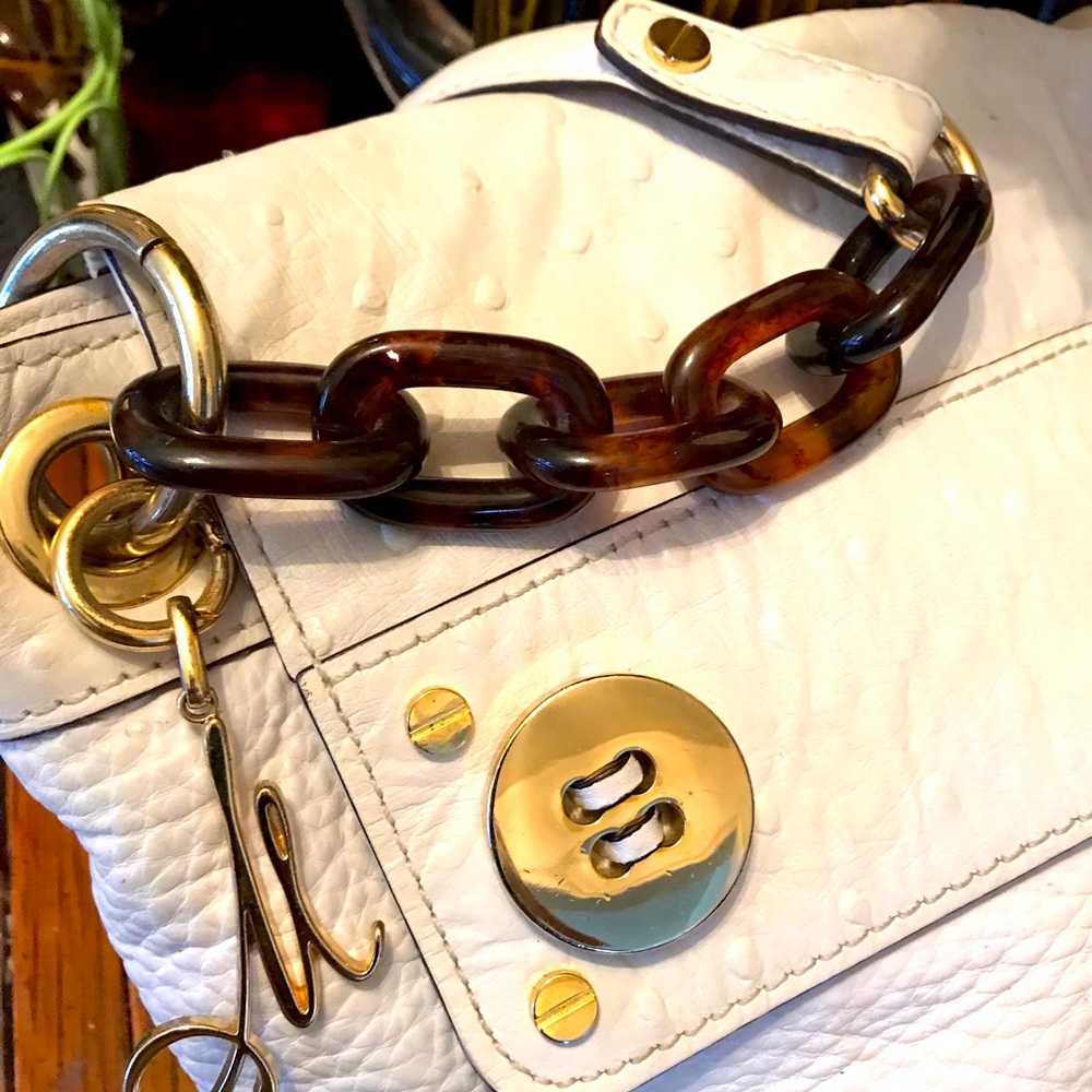 White Ostrich/ leather Handbag